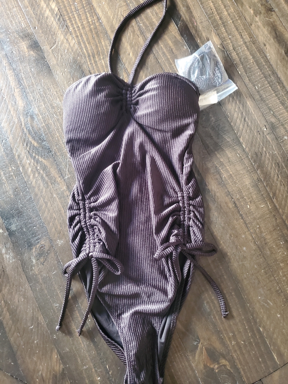 aerie Ribbed Halter One-Piece Swimsuit in Black